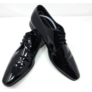 Hugo Boss Dress Shoes Mens 8 Black Patent Leather Pointed Toe Formal Derby Italy